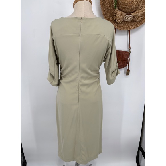 Blingor Ruched MIDI Dress Short Sleeve Asymmetrical Neck Sage Green XL Business - Picture 5 of 16